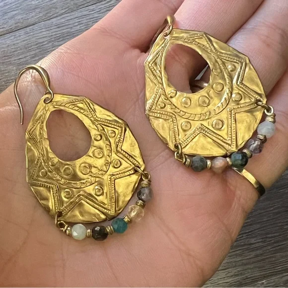 Handmade mixed gemstone teardrop earrings - Picture 2 of 7